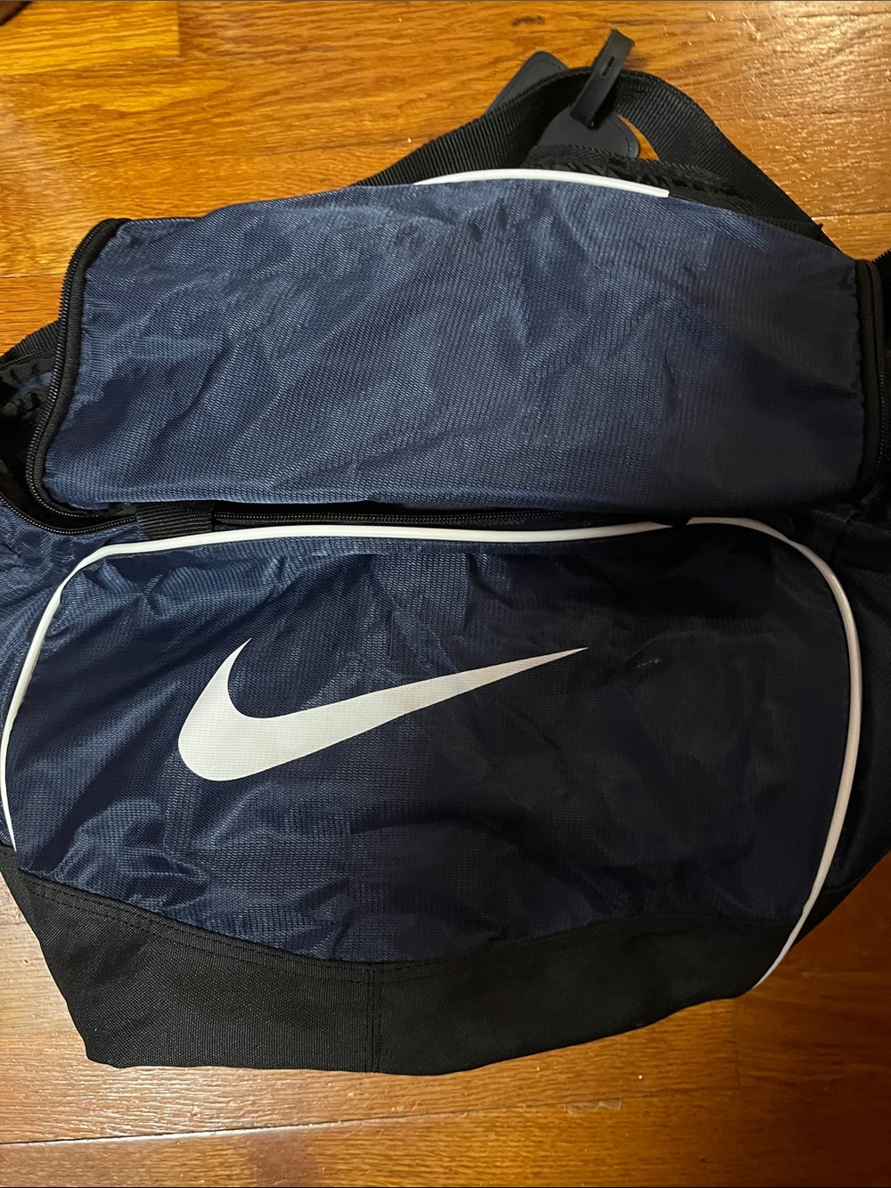 Nike Navy Duffel Sling Bag with White Swoosh
